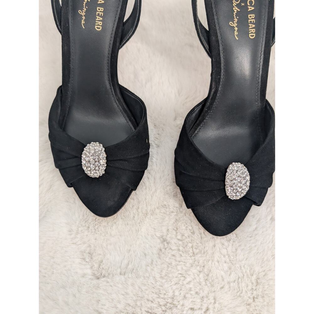 NIB Veronica Beard Genevieve Embellished Peep-Toe Sandal Sz US 7M Black - Picture 5 of 16